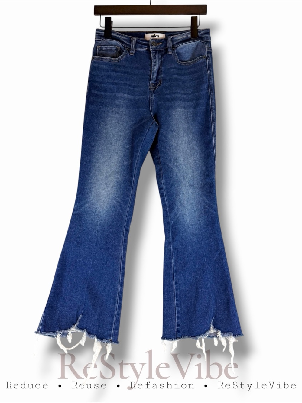 MICA Women’s Size 26 Denim Jeans Raw Hem Kick Ankle Crop High Rise Stretch